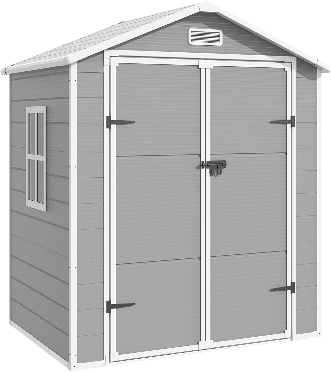 Outdoor Storage Shed 6x4.5 FT Resin with Lockable Door, Grey & White V210
