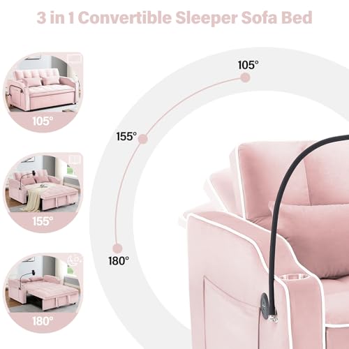 WIIS' IDEA Convertible Sofa Bed 3-in-1 Velvet Sleeper with Adjustable Backrest, Gray L188547