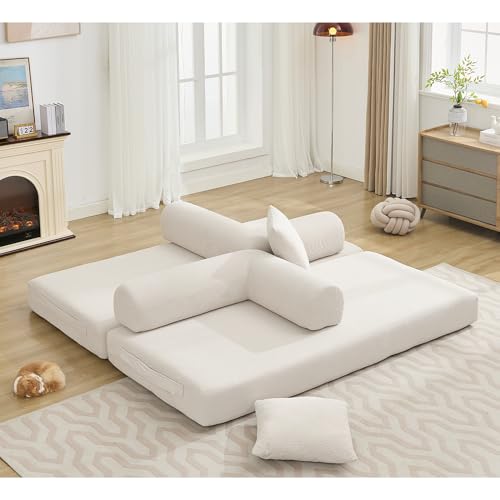 Corduroy Convertible Sleeper Sofa Bed with Pillow, Beige S401207