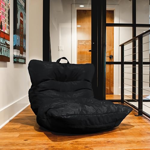 Big Joe Dorm Bean Bag Chair with Drink Holder, Black Smartmax, 3 ft Q1693