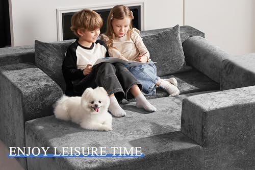 HABUTWAY 105" L-Shape Modular Sectional Sofa, Grey Velvet G848557