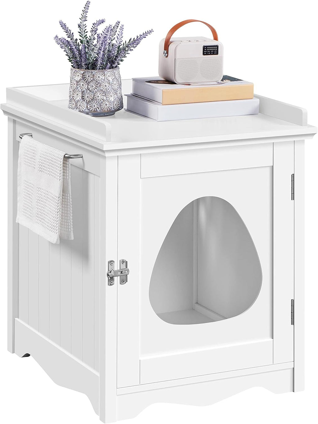 Topeakmart Hidden Cat Litter Box Enclosure Furniture, Cat Washroom Enclosed Cat Litter Box Decorative Cat House & Side Table, Pet Crate