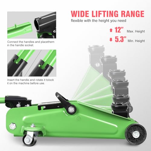 DNA MOTORING Floor Jack 3 Ton Low Profile Heavy Duty Hydraulic Car Jack, Black T11604