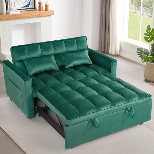 3 in 1 Convertible Sleeper Sofa Bed Futon with Adjustable Backrest, Velvet, Black Q74350