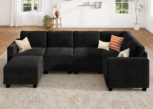 HONBAY Corduroy Modular Sectional Couch with Storage, Dark Gray A586576