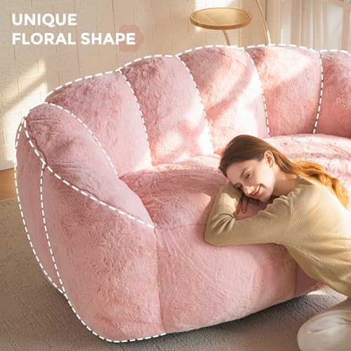 MAXYOYO Floral Shaped Bean Bag Sofa for Adults, Faux Fur, Beige M8911