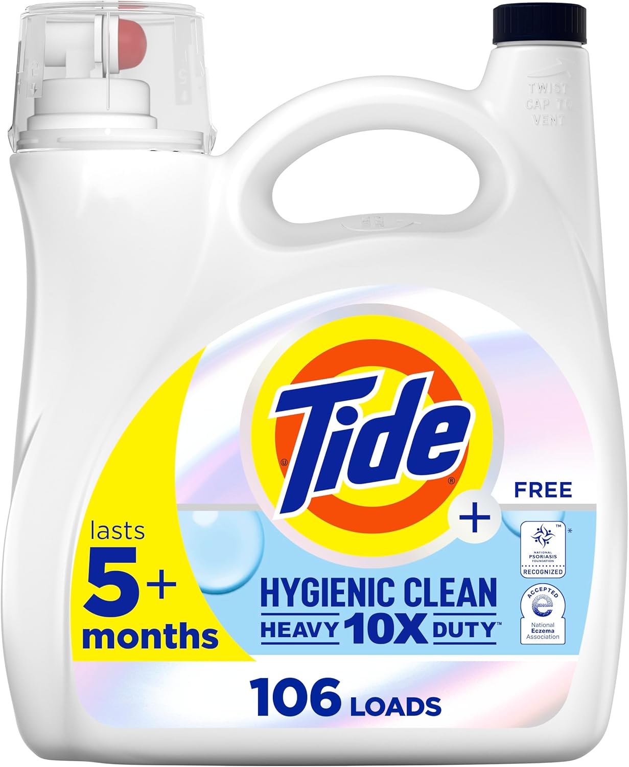 Tide Hygienic Clean Heavy Duty 10x Free Liquid Laundry Detergent, HE Compatible, Unscented, 106 loads, 149 oz