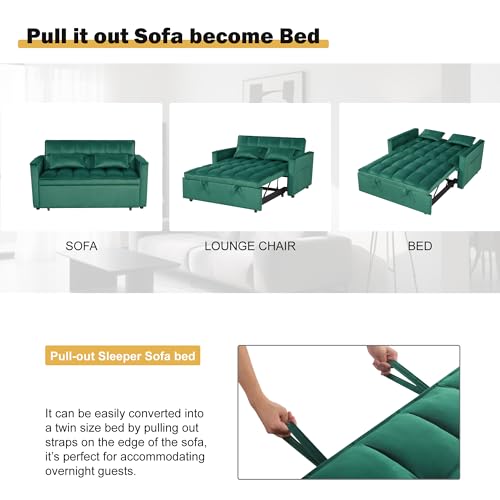 3 in 1 Sleeper Sofa Bed with Side Pocket, Black Convertible Futon Couch W34330
