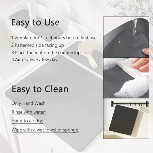 Marble Coffee Bar Mat Dish Drying Mat for Kitchen Counter, 11.8"x15.7" Diatomite Absorbent Non-slip Rubber Backed C301
