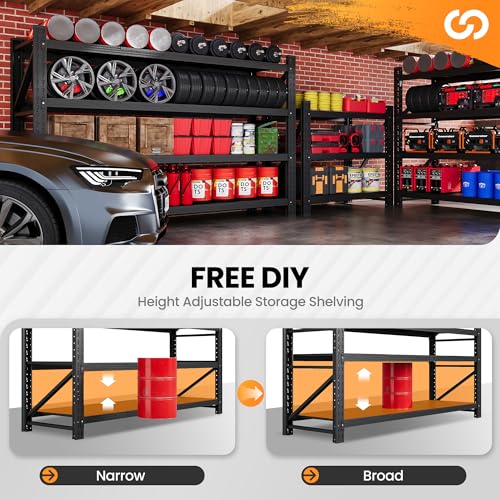 71" W Heavy Duty Steel Garage Shelving, 4-Tier Adjustable Storage Rack, Black C40455
