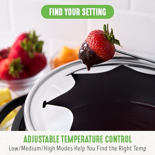 GreenLife 14 Cup Electric Fondue Maker Pot Set with 8 Forks, Ceramic Nonstick, Adjustable Temperature, Red M8272