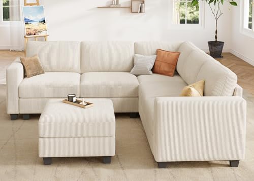 HONBAY Corduroy Modular Sectional Couch with Storage, Dark Gray A586576