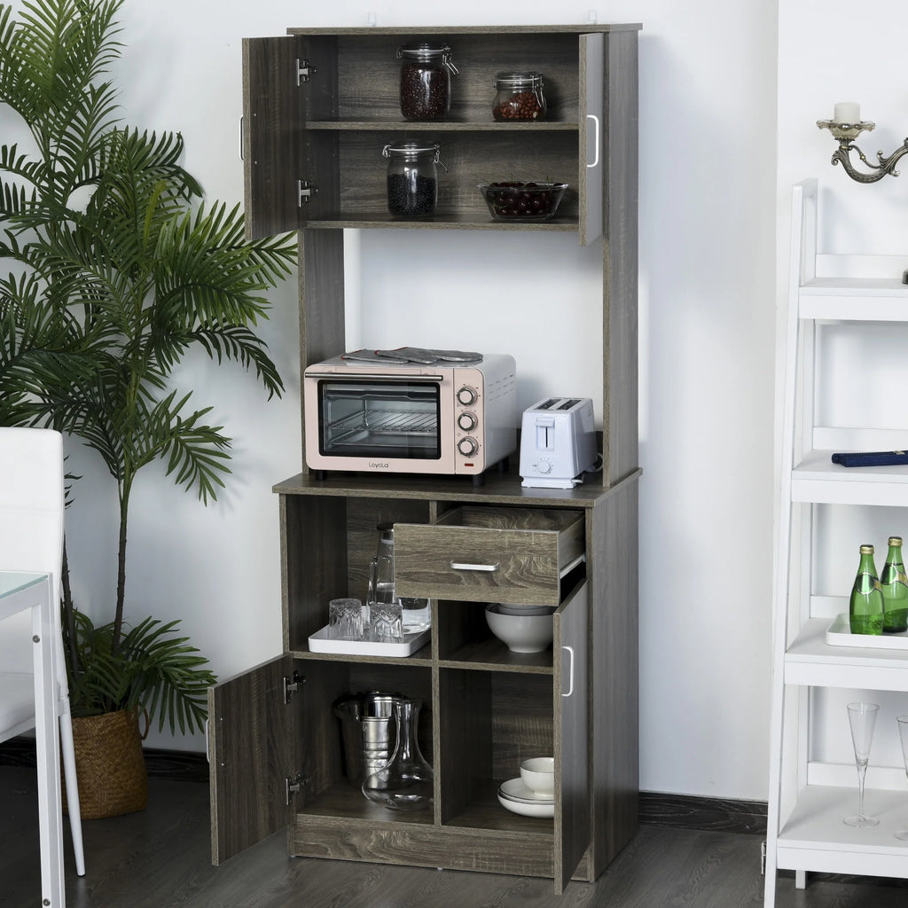 HOMCOM Kitchen Pantry Storage Cabinet with Microwave Stand, Gray P732612